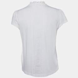Pre Owned Polo Ralph Lauren Off White Cotton Lace Trim Top M