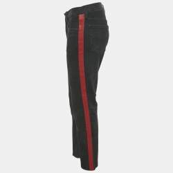 Pre Owned Polo Ralph Lauren Black/Red Side Stripe Denim Jeans M Waist 30"