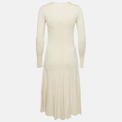 Pre Owned Polo Ralph Lauren Off-White Jersey Long Sleeve Midi Dress S
