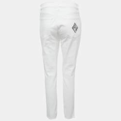 Pre Owned Polo Ralph Lauren White Embroidered Denim Tompkins Skinny Jeans M Waist 29"