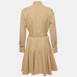 Pre Owned Polo Ralph Lauren Beige Cotton Belted Shirt Dress M