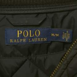 مملوكة مسبقًا Polo Ralph Lauren Black Embroidered Nylon Leather Trim Quilted Vest M