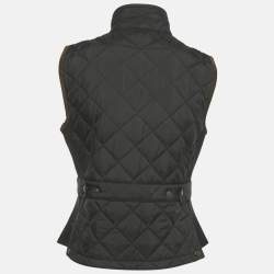 مملوكة مسبقًا Polo Ralph Lauren Black Embroidered Nylon Leather Trim Quilted Vest M