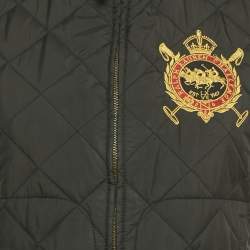 مملوكة مسبقًا Polo Ralph Lauren Black Embroidered Nylon Leather Trim Quilted Vest M