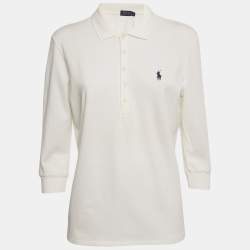 Pre Owned Polo Ralph Lauren Off-White Cotton Julie Polo T-Shirt XL