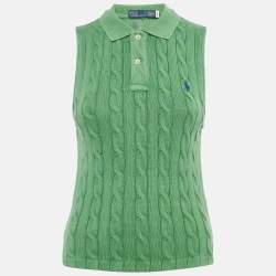 Pre Owned Polo Ralph Lauren Green Cable Knit Cropped Polo Sleeveless Shirt S