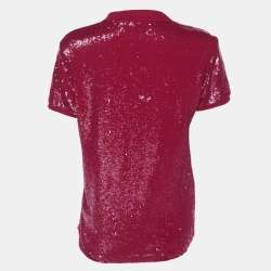 Pre Owned Polo Ralph Lauren Pink Sequined Cotton Polo Shirt S