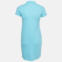 Pre Owned Polo Ralph Lauren Light Blue Cotton Mesh Mini Polo T-Shirt Dress S