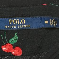 Pre Owned Polo Ralph Lauren Black Cherry Print Viscose Knee-Length Dress L