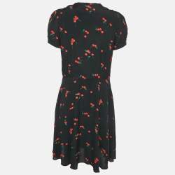 Pre Owned Polo Ralph Lauren Black Cherry Print Viscose Knee-Length Dress L