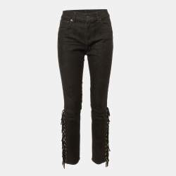 Pre Owned Polo Ralph Lauren Black Denim Fringed Skinny Jeans M/Waist 31"