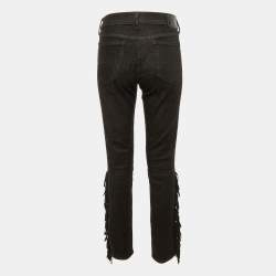 Pre Owned Polo Ralph Lauren Black Denim Fringed Skinny Jeans M/Waist 31"