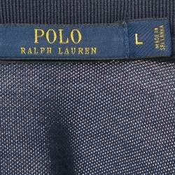 Pre Owned Polo Ralph Lauren Navy Blue Logo Embroidered Cotton Polo T-Shirt L