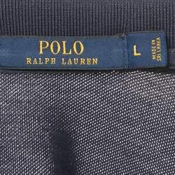 Pre Owned Polo Ralph Lauren Navy Blue Logo Embroidered Cotton Polo T-Shirt L