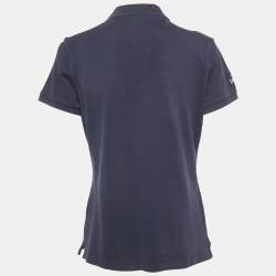 Pre Owned Polo Ralph Lauren Navy Blue Logo Embroidered Cotton Polo T-Shirt L