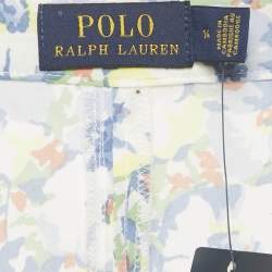 Pre Owned تنورة بولو رالف لورين كريب بزهور زرقاء/بيضاء بتصميم لف مقاس كبير جداً (اكس لارج)