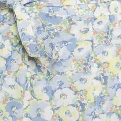 Pre Owned تنورة بولو رالف لورين كريب بزهور زرقاء/بيضاء بتصميم لف مقاس كبير جداً (اكس لارج)