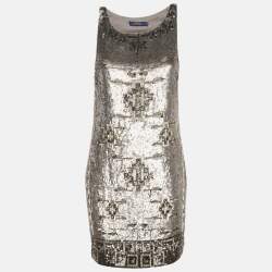 Pre Owned Polo Ralph Lauren Silver Sequin Mini Dress M