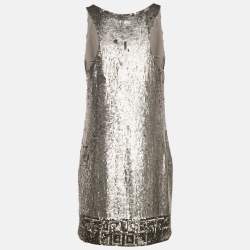 Pre Owned Polo Ralph Lauren Silver Sequin Mini Dress M