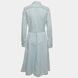 Pre Owned Polo Ralph Lauren Blue Denim belted Shirt Midi Dress M