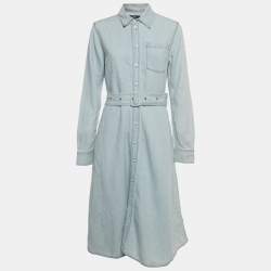 Pre Owned Polo Ralph Lauren Blue Denim belted Shirt Midi Dress M
