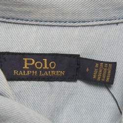 Pre Owned Polo Ralph Lauren Blue Denim belted Shirt Midi Dress M