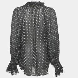 Pre Owned Polo Ralph Lauren Black Polka Dot Georgette Sheer Blouse L 