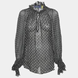Pre Owned Polo Ralph Lauren Black Polka Dot Georgette Sheer Blouse L 