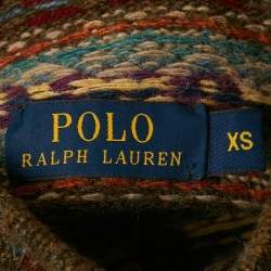 Pre Owned Polo Ralph Lauren Burgundy Intarsia Wool High-Neck Sweater XS