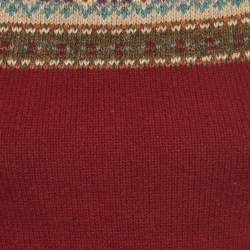 Pre Owned Polo Ralph Lauren Burgundy Intarsia Wool High-Neck Sweater XS