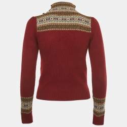 Pre Owned Polo Ralph Lauren Burgundy Intarsia Wool High-Neck Sweater XS
