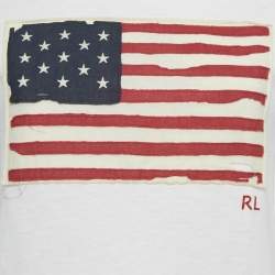 Pre Owned Polo Ralph Lauren White American Flag Applique Cotton T-Shirt S
