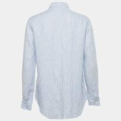 Pre Owned Polo Ralph Lauren White/Blue Striped Linen Relaxed Fit Shirt S 