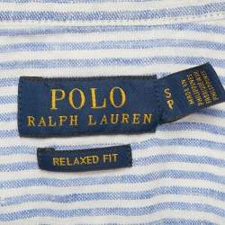 Pre Owned Polo Ralph Lauren White/Blue Striped Linen Relaxed Fit Shirt S 