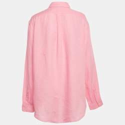 Pre Owned Polo Ralph Lauren Pink Logo Embroidered Linen Shirt XL 