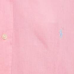 Pre Owned Polo Ralph Lauren Pink Logo Embroidered Linen Shirt XL 