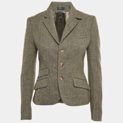 Pre Owned Polo Ralph Lauren Green Patterned Wool Single Breasted Blazer M