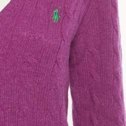 Pre Owned Polo Ralph Lauren Purple Logo Embroidered Cable Knit Sweater M  