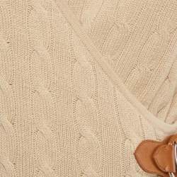 Pre Owned Polo Ralph Lauren Beige Cable Knit Leather Trim Crossover Top XS