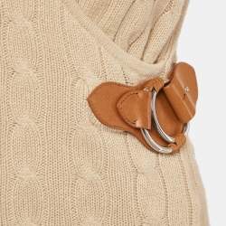 Pre Owned Polo Ralph Lauren Beige Cable Knit Leather Trim Crossover Top XS