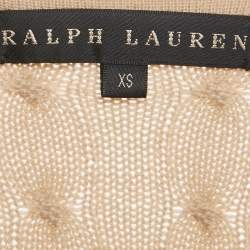 Pre Owned Polo Ralph Lauren Beige Cable Knit Leather Trim Crossover Top XS