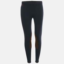Pre Owned Polo Ralph Lauren Navy Blue Suede Trim Jersey Leggings M