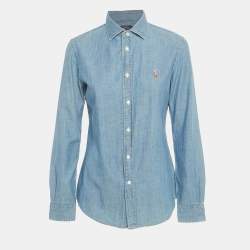 Pre Owned Polo Ralph Lauren Blue Chambray Slim Fit Shirt M