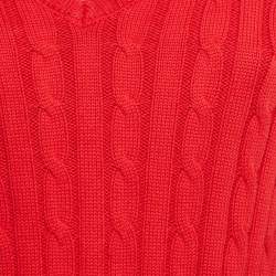 Pre Owned Polo Ralph Lauren Red Cable Knit V-Neck Sweater L