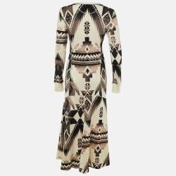 Pre Owned Polo Ralph Lauren Cream Aztec Print Knit Maxi Dress M