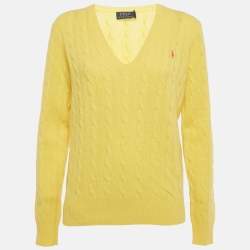 Pre Owned Polo Ralph Lauren Yellow Logo Embroidered Cable Knit Sweater L