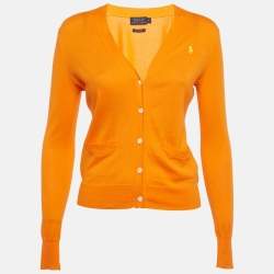 Pre Owned Polo Ralph Lauren Orange Cotton Knit Cardigan XS