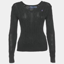 Pre Owned Polo Ralph Lauren Black Cable Knit V-Neck Sweater XS