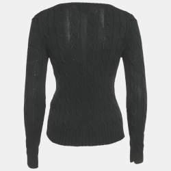 Pre Owned Polo Ralph Lauren Black Cable Knit V-Neck Sweater XS