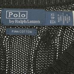 Pre Owned Polo Ralph Lauren Black Cable Knit V-Neck Sweater XS